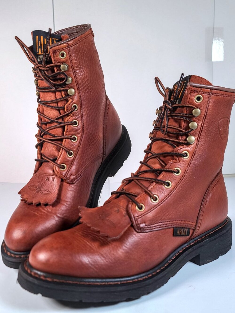 Ariat Cascade Boots Mens 7D Brown Leather Workwear Kiltie Fringe Oil Slip Resist